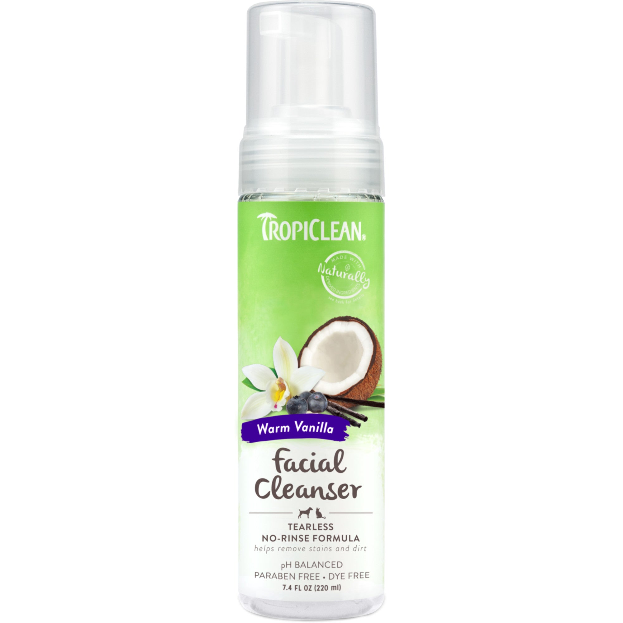 TropiClean Warm Vanilla Waterless Facial Cleanser for Dogs | Dog Foam Face Wash | Dog Face Wash Derived from Natural Ingredients | Cat Friendly | Made in the USA | 7.4 oz. - - Image 2 | Pure Spaw