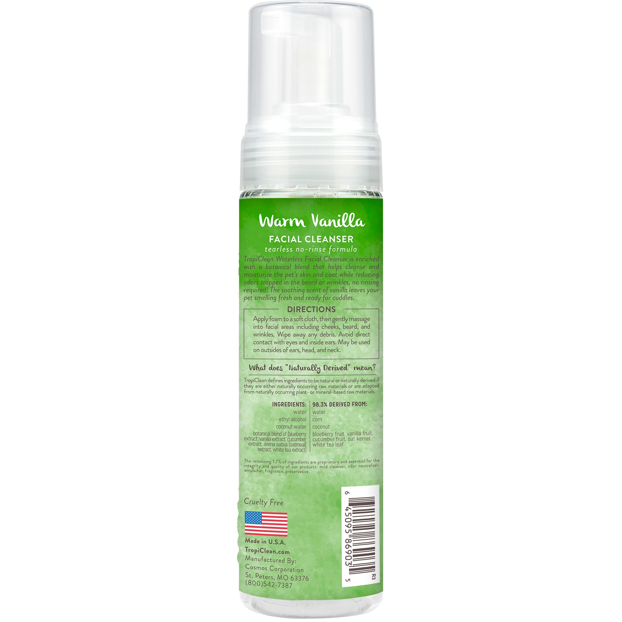 TropiClean Warm Vanilla Waterless Facial Cleanser for Dogs | Dog Foam Face Wash | Dog Face Wash Derived from Natural Ingredients | Cat Friendly | Made in the USA | 7.4 oz. - - Image 3 | Pure Spaw